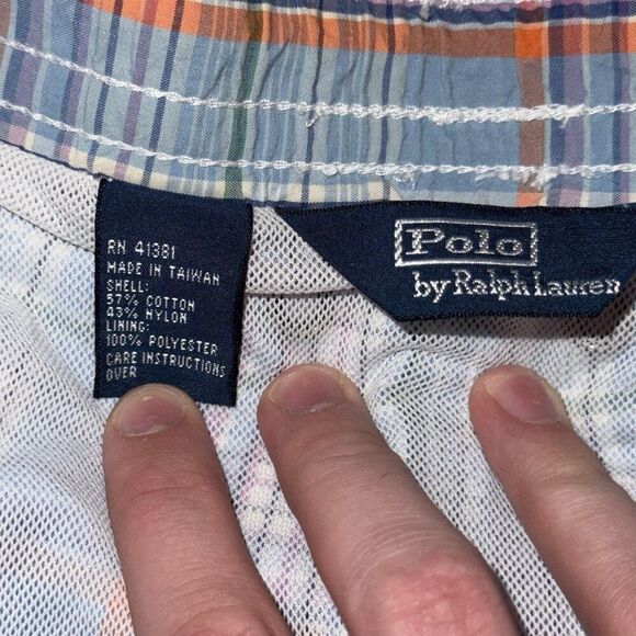 Polo Ralph Lauren Swim Shorts Blue Purple Plaid Mesh Lined Mens Size Large - Picture 4 of 6